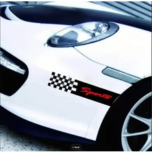 Araba Arka Tampon Dekoratif Sticker – "sports" Yazılı Damalı Bayrak Tasarımı