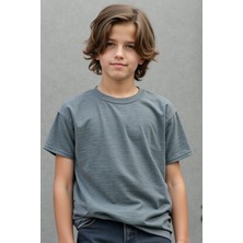 Cloise Gri Boyama Çocuk T-Shirt %100 Pamuk Kısa Kol Unisex Erkek Kız Standart Kalıp