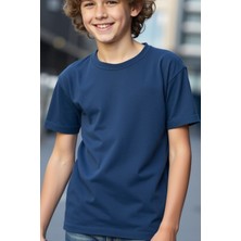 Cloise Lacivert Çocuk T-Shirt %100 Pamuk Kısa Kol Unisex Erkek Kız Günlük Kullanım İçin Basic