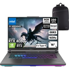 Asus Rog Strix G16 I9-14900HX 64-GB DDR5 2 TB SSD RTX4060 (8GB-140W) 16" Wuxga Windows 10 Pro Taşınabilir Bilgisayar + Sırt Çantası G614JVR-N3095HMF81