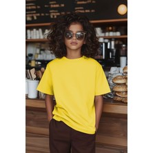 Cloise Sarı %100 Pamuk Kısa Kol Çocuk T-Shirt Unisex Erkek Kız Günlük Kullanım İçin Basic