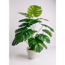 Yapay Çiçek Salon Bitkisi Monstera Tropik Desenli  70CM 18 Yaprak Antrasit Krem Saksıda