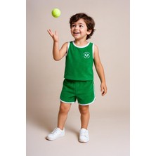 Erkek Çocuk Havlu Tennis Nakışlı Alt Üst Takım - Yeşil (3-4 Yaş 8-9 Yaş)