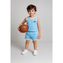 Erkek Çocuk Havlu Basket Nakışlı Alt Üst Takım - Mavi (3-4 Yaş 8-9 Yaş)