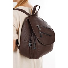 Kadın Deri Ayarlanabilir Askılı Omuz ve Sırt Çantası NEWPOLO352 - Kahverengi