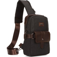 Erkek Kanvas Kumaş Çapraz Bel ve Omuz Çantası NEWPOLO259 - Siyah - Kahve