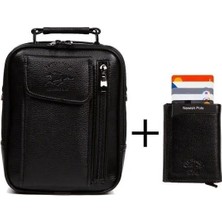 Newish Polo Erkek Mekanizmalı Cüzdan ve Deri Çelik Kasalı Kapaklı Omuz ve El Çantası (17X22CM) NEWPOLO188 - Siyah - Siyah