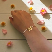 14 Ayar Plakalı Altın B Harfine Özel Kuğu Kuşu Motifli Beyaz Taş Detaylı Hediye BILEKLIK-601HARF