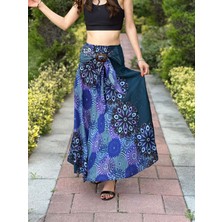 Bambu Kemerli Lastikli Çiçekli Ispanyol Kadın Uzun Etek