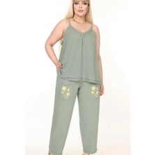 Kadın Büyük Beden Ince Askılı Dantel Detaylı Bluz&nakış Detaylı Pantolon Takım %100 Pamuk