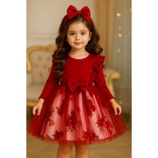 Retro Women Kız Çocuk Tütü Toz Pembe Kırmızı Çiçekli Şık Hediye Prenses Elbise