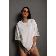 Deridün Yıldız Shoes 24/1 Düz  Oversize T-Shirt - Beyaz