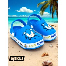 Erkek Çocuk Kaymaz Taban Sonic Figürlü Işıklı Plaj Havuz Terliği Sandaleti