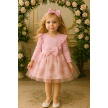 Retro Women Kız Çocuk Tütü Toz Pembe Kırmızı Çiçekli Şık Hediye Prenses Elbise