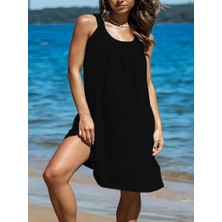 Deridün Yıldız Shoes Kadın Omuzlardan Açık Yuvarlak Yaka Pileli Viskon Elbise