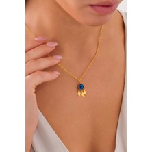 14 Ayar Altın Damla Pullu Mavi Gözlü Kolye