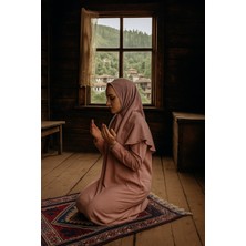 Tek Parça Başörtülü Düz Renk Kadın Tesettür Namaz Elbisesi