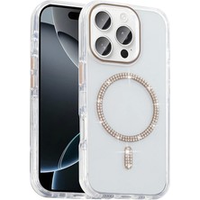 Apple iPhone 15 Pro Max Kılıf Taşlı Tasarım M-Safe Şarj Özellikli Redclick Koment Silikon Kapak