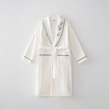 Ecocotton Derin Kadın Bornoz %100 Organik Pamuk El Nakışlı Krem