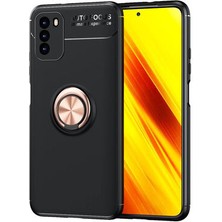 Poco M3 Kılıf Metal Stant Olabilen Yüzüklü Flexring Premium Silikon Kılıf