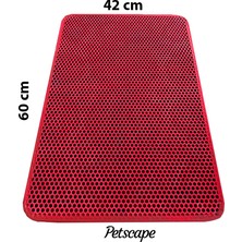 Petscape Elekli Kedi Tuvaleti Önü Paspası – Kedi Kumu Toplayıcı – Çift Katmanlı Sert Plastik 60x42cm - Kırmızı