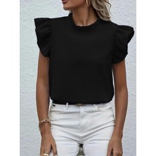 Şık Kadın Fırfır Detaylı Kısa Kollu Bluz