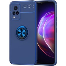Vivo V21 Kılıf Metal Stant Olabilen Yüzüklü Flexring Premium Silikon Kılıf