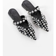 Duxal Shoes Kadınlar İçin Luke Gold Droplu Siyah Terlik Düz Topuklu Konfor ve Şıklık Sunan Tasarım