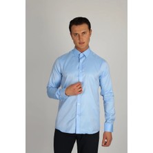 Enzo Ferrettı EF16 S 567 O.mavi Non-Iron  Çift Kat Iplik, Slım Fıt,erkek Gömlek