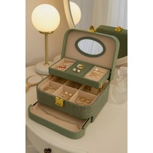 Otomatik Açılır Kapanır Kilitli 2 Çekmeceli Takı Bijuteri Mücevher Kutusu Organizer Düzenleyici Yeşil Ithal Ürün