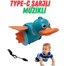 Emeklemeye Yardımcı , Typ-C Şarjlı , Müzikli, Işıklı, Çarp Dön Sevimli Ördek Oyuncak