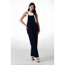 Hazelin Kadın Lacivert Ayarlanabilir Askılı Cepli Bol Paça Bahçıvan Tulum HZL22S-BD170191