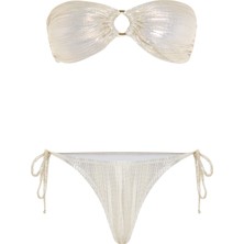 Tokalı Piliseli Gold Parlak Straplez Bikini