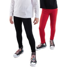 Siyah ve Kırmızı Kız Çocuk 2'li Paket Tayt