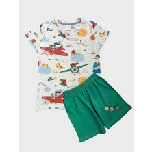 Kız Çocuk %100 Pamuklu Bulut Uçak Uçurtma Kız Desenli Kısa Kollu Şortlu Yazlık Pijama Takımı