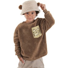 Kaplan Oversize Erkek Çocuk Kahverengi Peluş Sweatshirt