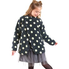 Beyaz Puantiye Kız Çocuk Füme Mont Palto