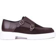 Shoetyle - Kahverengi Hakiki Süet, Deri Tokalı Erkek Klasik Ayakkabı 115-K575