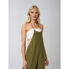 Hazelin Kadın Haki Ayarlanabilir Askılı Cepli Bol Paça Bahçıvan Tulum HZL22S-BD170191