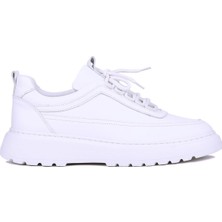 Shoetyle - Beyaz Hakiki Deri Bağcıklı Erkek Sneaker 115-K588