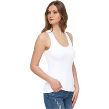 Kadın Beyaz 3'lü Paket Likralı Modal Ip Askılı  Atlet Body