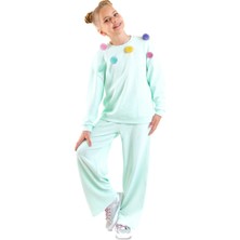 Kız Çocuk Ponponlu Mint Eşofman Takımı