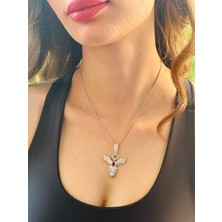 Zirkon Taş Işleme Çelik Anka Kuşu Kadın Kolye 24 cm