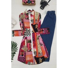 Baskılı Uzun Tunik -Turuncu