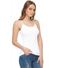 Kadın Beyaz Elastan Likralı Pamuklu Ip Askılı Atlet