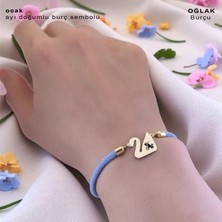 14 Ayar Plakalı Altın Oğlak Burçlarına Özel Kuğu Kuşu Figürlü Mavi Örgülü Hediye BILEKLIK-603BURÇ