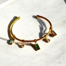 Renkli Taşlı Sallantılı Şık Kadın Çelik Kelepçe