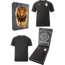 Galatasaray Orijinal Lisanslı Sıfır Yaka Siyah A Takım Antrenman T-Shirt Gs Aslan Baskılı Hediyelik Ahşap Kutulu