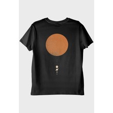 Nuugg Minimalist Güneş Sistemi Tasarımlı Bilim Siyah Tişörtü