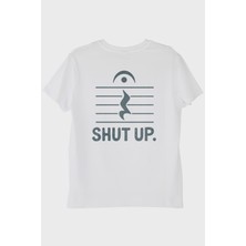 Nuugg Minimalist 'SHUT UP' Müzik Temalı Esprili Beyaz Tişört